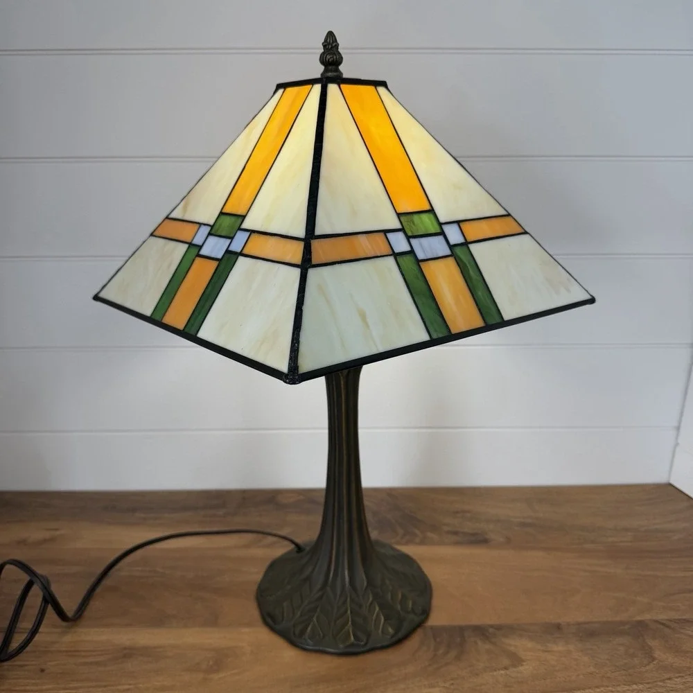VTG Mcm Frank Lloyd Wright Inspired Mission Style Stained Glass 20